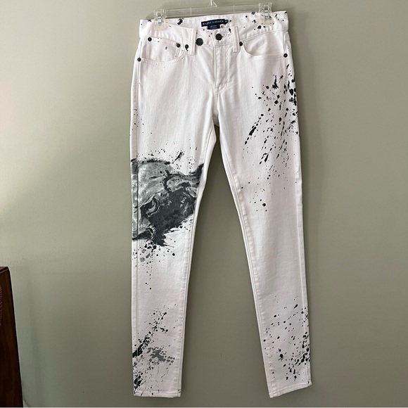 Ralph Lauren White Paint Splatter Bull Skinny Jeans 28